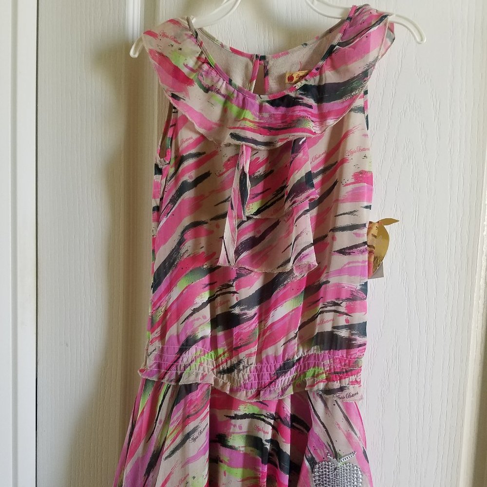 NEW Girls Apple Bottoms Sheer Pink Multicolored Dress Size Small 7-8